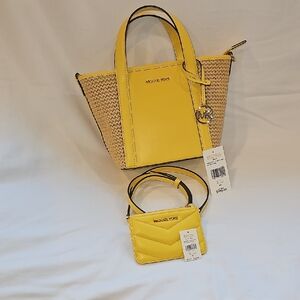 Michael Kors Vibrant Yellow and Tan Tote Set